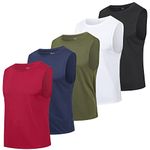 HUAKANG 5 Pack Sleeveless Shirts Men,Workout Tank Tops Men Quick Dry Gym Muscle T Shirts(511-Black White Green Navy Red-L)