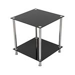 mahara Black Glass End Table Side Table Coffee Table, Square, 45cm x 45cm, for Living Rooms, Lounges, Study, etc