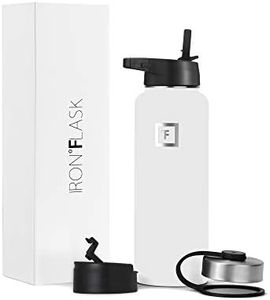 Iron Flask Sports Water Bottle - 40 Oz, 3 Lids (Straw Lid), Vacuum Insulated Stainless Steel, Hot Cold, Modern Double Walled, Simple Thermo Mug, Hydro Metal Canteen (White)