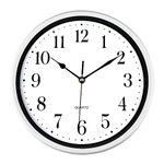 WOOPHEN 10 Inch Wall Clock, Silent Non-Ticking Modern Wall Clocks Battery Operated,Analog Small Classic Clock for Home,Office, School,Bedroom,Bathroom,Kitchen,Living Room(White)