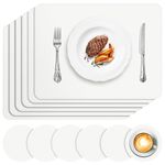 APLKER Placemats Set of 6, Faux Leather Heat Resistant Place Mats for Dining Table, Waterproof Washable Table Mats and Coasters, Indoor & Outdoor Kitchen Table Placemats, White