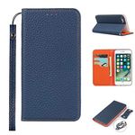 Copmob iPhone 7 Plus Case, iPhone 8 Plus Case, Premium Genuine Leather Flip Wallet Leather Case, [3 Slots] [Magnetic Closure] Case Cover for iPhone 7 Plus/8 Plus – Dark Blue