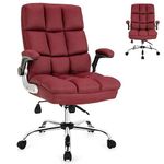 CASART Ergonomic Office Chair, 330LBS Big and Tall Executive Computer Chair with Flip-Up Armrests & Tilting Backrest, Height Adjustable Swivel Chair Thick Padded Desk Chair for Home Office (Red)