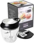 Large Manual Hand Food Chopper - Sabatier Professional Nut, Fruit and Vegetable Processor, Slicer, Cutter And Dicer. Pull String, Stainless Steel removable Blades, Lid, BPA-Free. Dishwasher Safe