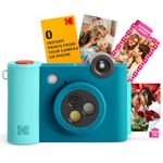 KODAK Smile+ 2-in-1 Digital Instant Print Camera & Wireless Bluetooth Photo Printer - 10MP, Special-Effect Rotating Lens, Zink 2x3 Inch Sticky-Back Photos, Print via Fun App from Smart Devices - Blue