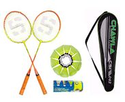 Shivgan Adventure Badminton Set of 2 Racket and 10 Nylon Shuttles Cock and with Cover (Multicolour)