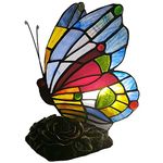 Bieye L30042US 8 inches Butterfly Tiffany Style Stained Glass Accent Table Lamp Night Light for Bedside Bedroom Living Room Coffee Table, Blue Red