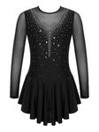 iiniim Kids Girls Long Sleeve Diamond Ice Figure Skating Dress Ballet Lyrical Dance Dress Competition Dancewear Black 6 Years