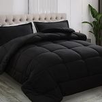 All Season Queen Size Comforter Set 3 PCs, Premium 350GSM Soft Quilted Down Alternative Comforter+2 Pillow Shams with Corner Tabs-Machine Washable Black, Queen（88 * 88）