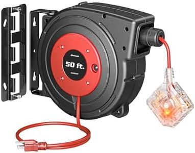 DEWENWILS 50FT Extension Cord Reel, Retractable Cord Reel, Twist-lock Stopper, 14/3C SJTOW, 6 Grounded Outlets, Retractable Extension Cord Reel, 13A Circuit Breaker, Heavy Duty Power Cord, ETL Listed