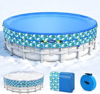 UIRWAY 33FT Round Winter Pool Cover for Above Ground Pools - Heavy Duty PE Blue Leaf Print Pool Cover, UV Resistant Swimming Pool Covers with Reflective Strips, Strap System, Snow & Debris Protection
