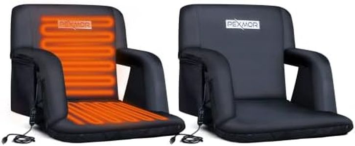 PEXMOR 21'' Heated Stadium Seat for Bleachers with Back Support & Carrying Bag, 3 Level Heating Back & Bottom, 5 Reclining Chair w/Armrest Detachable Pocket for Outdoor Indoor, USB Battery Excluded