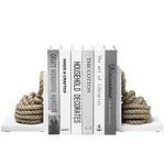 MyGift Nautical Knot Rope and Vintage White Wood Beach House Decorative Bookends, 2 Piece Set