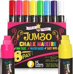 CHALKY CROWN Jumbo Liquid Chalk Markers - Bold Chalk Markers for Chalkboards, Window Markers, Chalk Pens for Signs, Blackboard, Glass - Square Reversible Tip (15mm, 8 Pack)