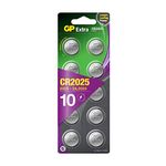 GP CR2025 3V Lithium Coin Cell Batteries 10 Pack - Flat Battery for Car Key/Key Fob Audi Mercedes Nissan - DL2025 2025 Batteries also suitable for scales/toys/heartrate monitor etc