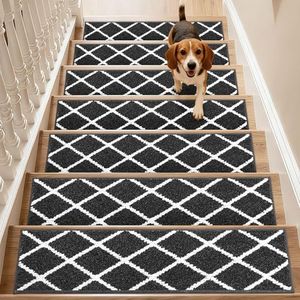COSY HOMEER Edging Stair Treads Non-Slip Carpet Mat 28inX9in Indoor Stair Runners for Wooden Steps, Stair Rugs for Kids and Dogs, 100% Polyester TPE Backing 15pcs,Dark Grey