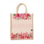 Sangra Multicolor Jute Everyday Tote Bag For Women And Men Lunch Bag With Zip And Handle (Pink Rose)