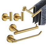 JQK Bathroom Hardware Towel Bar Set, 5-Piece Bath Accessories Set Brushed Gold Wall Mount Includes 24 in Towel Bar, 9 in HT Bar, TP Holder, Towel Hook x 2, BAS105-BG