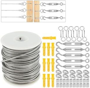 Wire Rope Kit Stainless Steel 304 Marine Grade Cable Railing Kit, Heavy Duty Aircraft Wire Rope & Picture Suspension Kits for Gardens Railing Decking, Boat Hardware (30m/98ft)