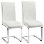 Yaheetech Dining Chairs Set of 2 Modern Leather Kitchen Chairs High Back Sturdy Chrome Legs Home Kitchen Cafe Furniture White