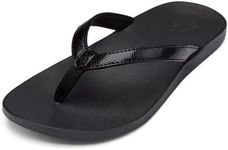 OLUKAI Puawe Women's Beach Sandal, Water-Friendly Flip-Flop Slides, All-Day Wear & Ultra-Soft Comfort Fit, Black/Black, 8