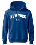 ADRO Hoodie for Men, 320 GSM Soft Cotton Hoodies, Long Lasting Prints New York Hoodie for Winter | Mens Hoodies | Sweatshirt for Men|H24-NEW-RB-L Royal Blue