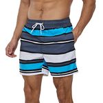 HLVEXH Mens Bathing Suits with Pockets Mesh Lining Novelty Blue White Grey Striped Small