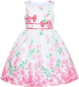 Sunny Fashion Vestido para niña Rosa Casual Flor Rosa Doble Corbata de moño 7-8 años