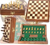 SOUVNEAR Wooden Handcrafted Foldable Magnetic Chess Board Set with 32 Magnetic Pieces for 2 Players Kids and Adults (10x10 Inches, Brown Yellow)