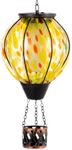 Starsoul Solar Hot Air Balloon Lantern with Flame Waterproof Hot Air Balloon Solar Lantern Outdoor Hanging Hot Air Balloon Solar Lights Yellow Polka Dot Outdoor Lantern for Yard Porch Backyard Decor