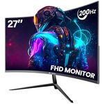 CRUA 27 Inch 144Hz/200Hz Curved Gaming Monitor, FHD 1920 * 1080P Frameless 1800R Computer Monitor, 1ms GTG with FreeSync, Low Motion Blur, Eye Care, VESA100*100, DisplayPort, HDMI, Black