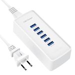 USB Charging Station, 6 Ports USB Charger hub Charger Block with US Plug, Multi USB Charger for iPhone 15/14/13/12/11/X, iPad, Samsung Galaxy S22/S21, Desktop Multiple USB Power Adapter, White