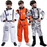 Kids Astronaut Costume Space Suit Onesie With Embroidered Patches And Pockets For Children, Boys, Toddlers (12/14, Orange)