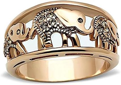 Elephant Ring for Women by Ginger Lyne | Wedding Band Rose Gold Plated With Crystals Animal Jewelry for Her Size 5