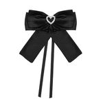 Hair Drama Co. x Emily In Paris Satin Hair Bow Alligator Clip with Crystal Heart Charm - Black | Tassel Ribbon Bowknot with Long Tail | Handmade Hair Accessories for Women