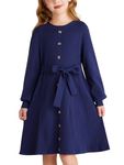 GRACE KARIN Girls' Long Sleeve Sweater Dresses Kid Ribbed Knitted Fall Dress Back to School Dark Blue 7-8 Years