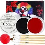 CCbeauty Clown Makeup Kit Professional White Black Red Face Paint Joker Dress Up with 6 Wooden Brushes,Red Nose,Foundation Cream for Vampire Halloween