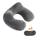 Makimoo Inflatable Travel Pillow, Neck Pillow Support for Traveling, Airplanes, Cars, and Offices with Compact Carrying Bag, Soft Velvet Washable Cover, Ideal for Adult Sleepers (Grey)