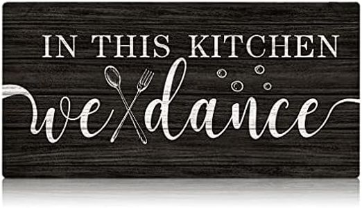 FWIEXA In This Kitchen We Dance Rustic Wood Sign, Funny Kitchen Wall Art Sign Plaque, Farmhouse Wooden Hanging Wall Decor for Home Kitchen Dining Room Restaurant (16''x8'')