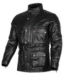 Bikers Gear Australia Classic Vintage Style Waxed Trail Blazer Leather Retro Motorcycle Jacket with CE1621-1 5 Piece Removable Armour - Black - 2XL