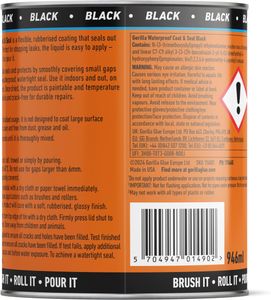 Gorilla Waterproof Coat, Black, 946ml – Durable Protective Sealant