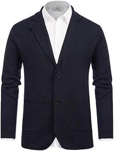 Men's Cardigan Shawl Collar Sweater Sports Coat with 2 Pockets M Dark Blue