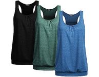 Beyove Tank Tops for Women Loose Fit Athletic Tops Workout Banded Bottom Tanks Pleated Shirts Yoga Activewear 3 Pieces