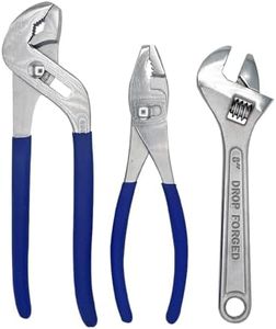 ULTRA STEEL 3-Piece Adjustable Wrench Set, 10 Inch Groove Joint, 8 Inch Slip Joint, 8 Inch Adjustable Wrench, Carbon Steel, Chrome Plated
