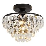 YYJLX Semi Flush Mount Glam Crystal Chandelier Modern Ceiling Light Fixture Ceiling Lamp for Bedroom Hallway Office Bathroom Kitchen Dining Room (Black