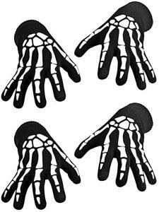 CROSSFINGERS Skeleton Gloves for Halloween, Touchscreen Knit Gloves Full Fingers for Adults and Big Kids Women and Men Black 2 Pairs