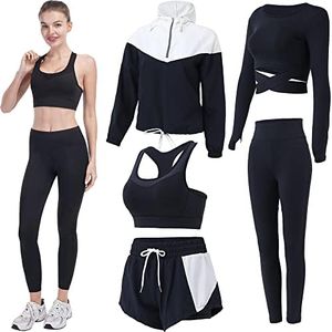 Inmarces Workout Sets for Women 5 PCS Yoga Outfits Activewear Tracksuit Sets, Black01, Medium