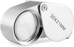 URBAN BOX Jewelers Loupe 30X 21mm Magnifying Portable Jewelry Magnifier Foldable Magnifying Glass, for Gems, Coins, Antiques, Stamps, Reading, Inspection, etc, Metal Body Silver