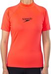 Speedo Women's UPF 50+ Rash Guard, Short Sleeve Surfing Swimsuit Top, UV/SPF Active Water Beach Swim Shirts - S Pink