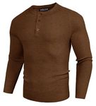 PJ PAUL JONES Men's Casual Sweaters Waffle Henley Knitwear Basic Pullover Sweater Coffee